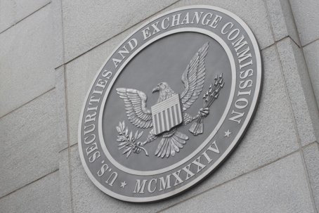 U.S. Securities and Exchange Commission seal on the exterior of SEC headquarters in Washington, D.C.